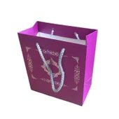 Karton Hediye Çantası Gümüş Saray Desenli 20X20X10 CM (10 Adet)  Mor - 1