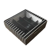 Asetat Pencereli Karton Kutu 15x15x5 CM 9 Bölmeli Kutu (10 Adet)  Çizgili Siyah - 1