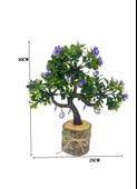 Yapay Çiçek Mor Çiçekli Bonsai Ağacı Dekoratif Kütük Saksıda Yapay Ağaç Bonzai Losus Çiçekli - 6