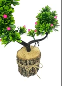 Yapay Çiçek Pembe Çiçekli Bonsai Ağacı Dekoratif Kütük Saksıda Yapay Ağaç Bonzai Hilal Model thumbnail 5