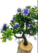 Yapay Çiçek Mor Çiçekli Bonsai Ağacı Dekoratif Kütük Saksıda Yapay Ağaç Bonzai Losus Çiçekli - 5