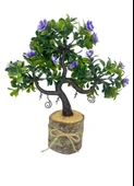 Yapay Çiçek Mor Çiçekli Bonsai Ağacı Dekoratif Kütük Saksıda Yapay Ağaç Bonzai Losus Çiçekli - 4