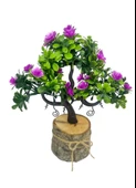 Yapay Çiçek Lila Çiçekli Bonsai Ağacı Dekoratif Kütük Saksıda Yapay Ağaç Bonzai Losus Çiçekli thumbnail 4
