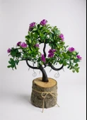 Yapay Çiçek Lila Çiçekli Bonsai Ağacı Dekoratif Kütük Saksıda Yapay Ağaç Bonzai Losus Çiçekli thumbnail 1