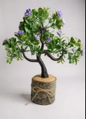 Yapay Çiçek Mor Çiçekli Bonsai Ağacı Dekoratif Kütük Saksıda Yapay Ağaç Bonzai Losus Çiçekli - 1