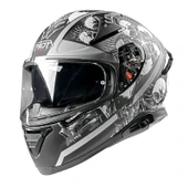 Pilot Snake SV Skull Mat Gri Kurukafa Kapalı Motosiklet Kaskı thumbnail 2