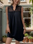 Lucky Life Kadın Kolsuz V Hakim Yaka Dantelli Janjan Krep Elbise thumbnail 1