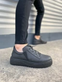 JY502 Bold Bağcıklı Cilt Erkek Günlük Sneaker Ayakkabı CST - Siyah - 1