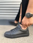 JY122 Mode Bağcıklı Cilt Erkek Günlük Sneaker Ayakkabı CST - Siyah - 3