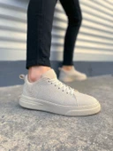 JY204 Flex Bağcıklı Keten Kumaş Erkek Günlük Sneaker Ayakkabı KKT - Krem - 1