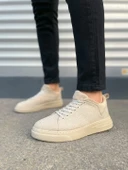 JY204 Flex Bağcıklı Keten Kumaş Erkek Günlük Sneaker Ayakkabı KKT - Krem - 2