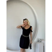 Lucky Life Kadın Askılı Soğuk Omuz Detaylı Modal Elbise - 12