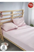 Sheri Home Tekstil Çift Kişilik Düz Pamuklu Çarşaf Takımı Toz Pembe180x200+30 King Size Fitted0012 thumbnail 3
