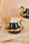 Swan Kuğu 2 Kişilik Porselen Kahve Fincan Takımı 80 ml Siyah thumbnail 2