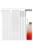 14pcs/set Reusable Glass Straws Clear Smooth Glass Drinking Straw 6 Straight and 6 Bent with 2 Cl... thumbnail 4
