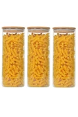3 Lü Set 1400 ml Bambu Kapaklı Kavanoz Baharatlık Vakumlu Borcam Model - Krdln thumbnail 1