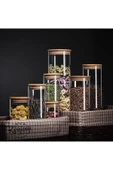 3 Lü Set 1400 ml Bambu Kapaklı Kavanoz Baharatlık Vakumlu Borcam Model - Krdln thumbnail 6