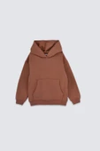 Basic Kapüşonlu Şardonlu Kanguru Cep Detaylı Çocuk Sweatshirt 3-10 Yaş Ekru thumbnail 1