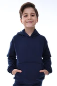 Basic Kapüşonlu Şardonlu Kanguru Cep Detaylı Çocuk Sweatshirt 3-10 Yaş Lacivert - 2