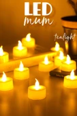 24 Adet Led Mum Tealight Mini Dumansız Pilli Alevli Dekoratif Yapay Mum Işıldak Beyaz 1036-2 thumbnail 1