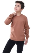 Basic Bisiklet Yaka Şardonlu Çocuk Sweatshirt 3-10 Yaş Krem - 1