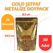 Gold Şeffaf Metalize Doypack 8,5x14,5x5 cm (50 Adet) thumbnail 1