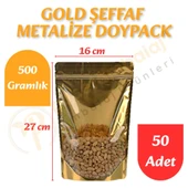 Gold Şeffaf Metalize Doypack 16x27x8 cm (50 Adet) thumbnail 1
