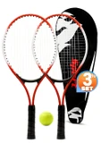 3lü SET Deluxe 21 İnç Çocuk Genç Tenis Raketi SETİ Çantalı Çocuk Tennis L2 Grip 53 cm Kırmızı 670 thumbnail 1