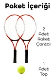 3lü SET Deluxe 21 İnç Çocuk Genç Tenis Raketi SETİ Çantalı Çocuk Tennis L2 Grip 53 cm Kırmızı 670 thumbnail 3