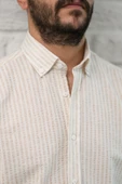 Slimfit Fit Yaka Düğmeli Çizgili Yazlık Gofre Kumaş Erkek Gömlek thumbnail 6