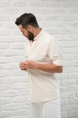 Slimfit Fit Yaka Düğmeli Çizgili Yazlık Gofre Kumaş Erkek Gömlek thumbnail 2