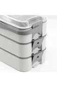 İronika 1260 ml 3 Katlı Kapaklı Çatal Bıçaklı Beslenme Kutusu Lunch Box Beslenme Kabı - Gri - 4