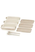 İronika 1260 ml 3 Katlı Kapaklı Çatal Bıçaklı Beslenme Kutusu Lunch Box Beslenme Kabı - Kahve - 2