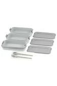 İronika 1260 ml 3 Katlı Kapaklı Çatal Bıçaklı Beslenme Kutusu Lunch Box Beslenme Kabı - Gri - 2
