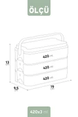 İronika 1260 ml 3 Katlı Kapaklı Çatal Bıçaklı Beslenme Kutusu Lunch Box Beslenme Kabı - Kahve - 5