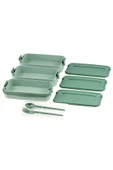 İronika 1260 ml 3 Katlı Kapaklı Çatal Bıçaklı Beslenme Kutusu Lunch Box Beslenme Kabı - Yeşil thumbnail 2