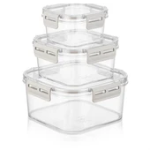 3'lü Pratik Silikon Contalı Sızdırmaz Kapaklı Sağlam İstiflenebilir Saklama Kapları thumbnail 4
