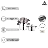 Cook Master 7 Parça Çok Fonksiyonlu Paslanmaz Çelik Buharlı Düdüklü Tencere Seti - Siyah - 2