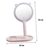 Kedi Kulaklı Telefon Standlı Yuvarlak Dokunmatik Led Ayarlı Masa Üstü Makyaj Aynası thumbnail 3