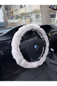 Peluş tüylü direksiyon kılıfı beyaz - peluş direksiyon kılıfı thumbnail 1