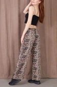 MORESUN Desenli Beli Lastikli Rahat Kalıp Bol Paça Pantolon thumbnail 1