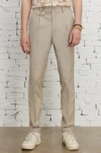 AltınYıldız Classics Erkek Bej Slim Fit Dar Kesim Yan Cepli Balıksırtı Desenli Esnek Pantolon thumbnail 1