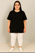Kadın Büyük Beden Kısa Kollu Bisiklet Yaka Basic Oversize T-shirt 1977-25 - 3