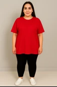 Kadın Büyük Beden Kısa Kollu Bisiklet Yaka Basic Oversize T-shirt 1977-25 - 2