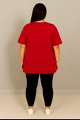 Kadın Büyük Beden Kısa Kollu Bisiklet Yaka Basic Oversize T-shirt 1977-25 - 7