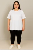 Kadın Büyük Beden Kısa Kollu Bisiklet Yaka Basic Oversize T-shirt 1977-25 - 9