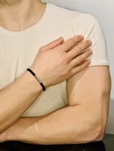 Erkek Bileklik, Deri Ip Örme Altın Kaplama Özel Tasarım Bileklik, Şık Hediye - 1