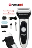 POWERTEC TR-250 Günlük Sakal Ve Burun-Kulak Tıraş Makinesi Yedek Başlık Hediyeli - METALİK GRİ-Yeni Versiyon thumbnail 1