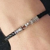 Erkek Bileklik, Şık Deri Kordon, Gümüş Altın Kaplama Bileklik thumbnail 2