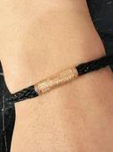 Erkek Bileklik, Deri Ip Örme Altın Kaplama Özel Tasarım Bileklik, Şık Hediye - 2